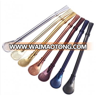 eco friendly stainless steel reusable drinking metal straw with spoon